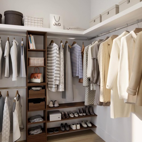 a closet with clothes