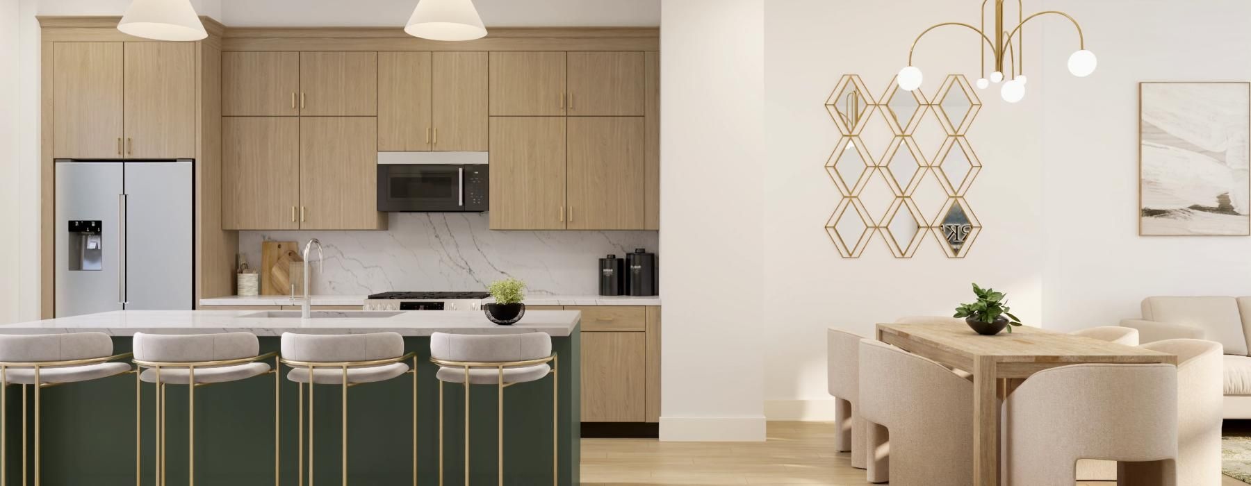 a kitchen with a table and chairs